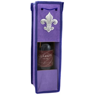 180528-SIL-WINE BOTTLE HOLDER PURPLE COLOR W/SILVER FLEUR DE LIS